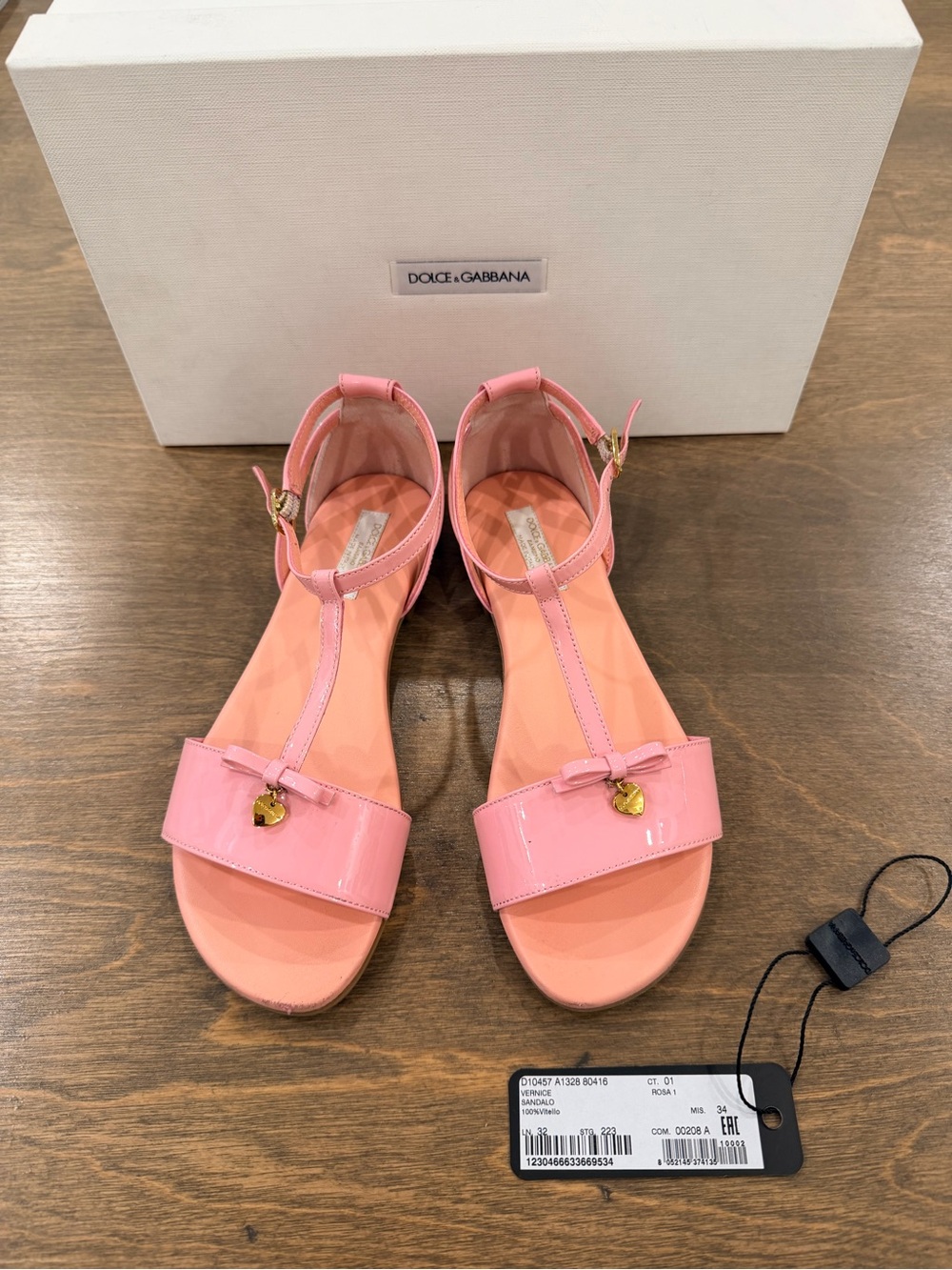 Dolce & Gabbana Kids Pink Patent Leather Heart Charm Sandals Size 34
